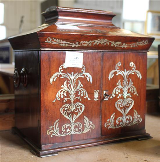 Victorian MOP inlaid rosewood table top sewing cabinet